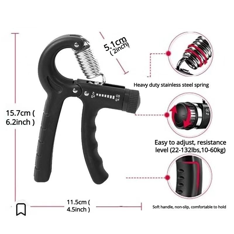 One handed training adjustable grip strength device, individually packaged grip strength device