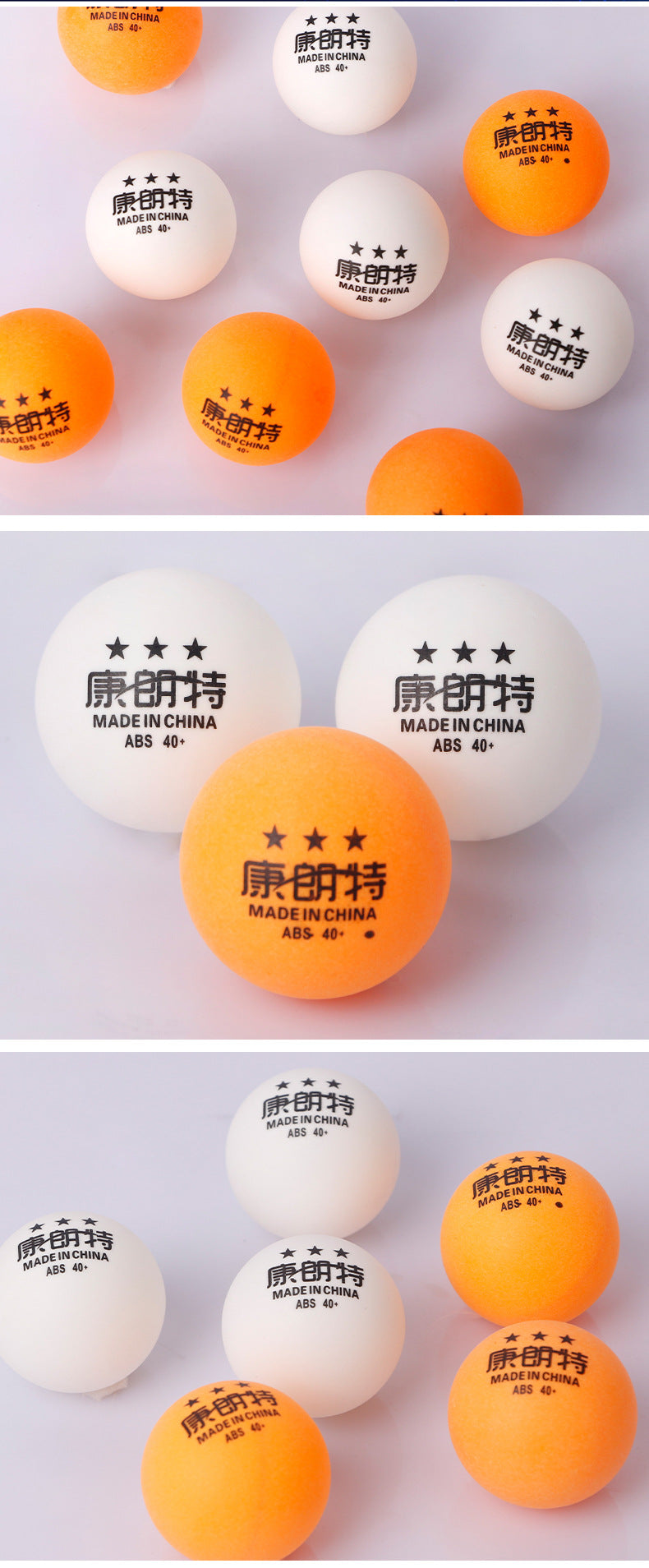 ABS 3-Star Table Tennis Balls - White, 100-Pack Bulk Wholesale Set
